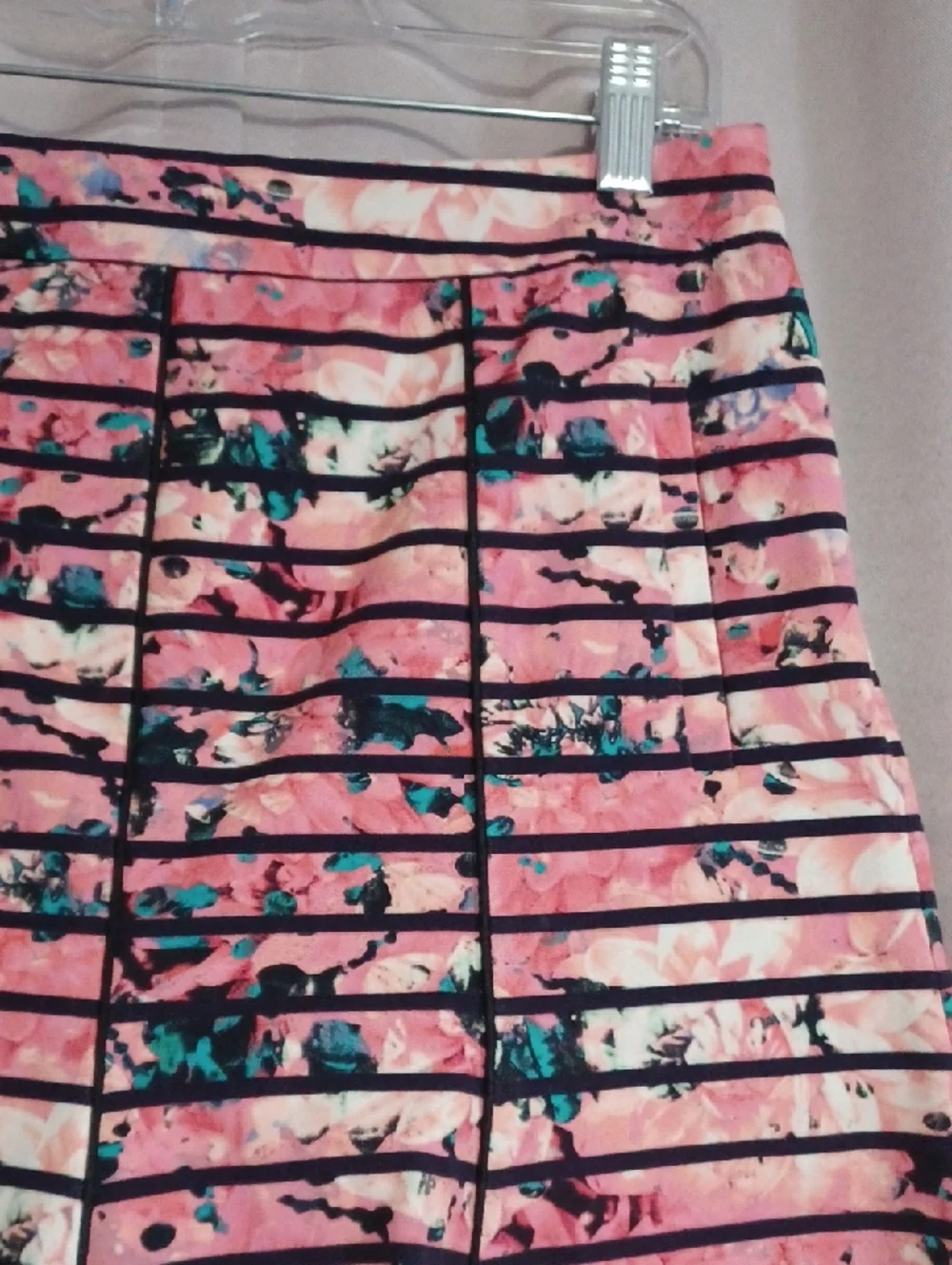 Banana Republic Pink Floral Striped Fit&Flare Skater Skirt Pink Black Pockets